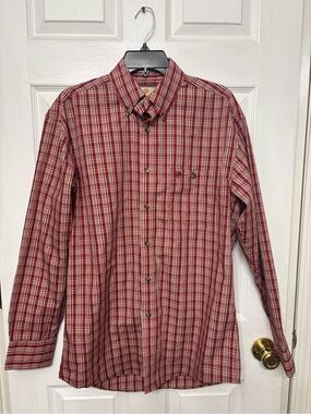 Wrangler Red and Cream Plaid Long-Sleeve Button-Down Shirt